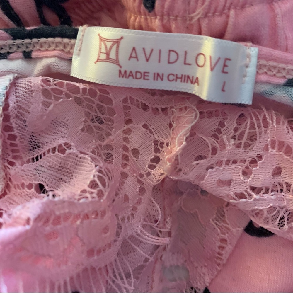 Avidlove Pink Love Writing Lace Trim Short PJ Set L - Picture 2 of 3